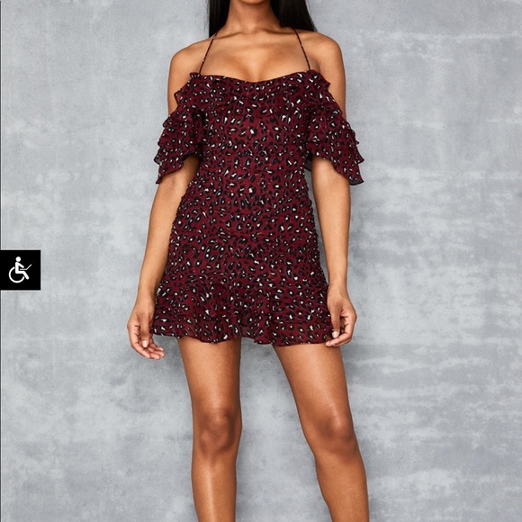 House of CB Dresses & Skirts - ‘ENCOURAGE’ deep red leopard ruffle dress